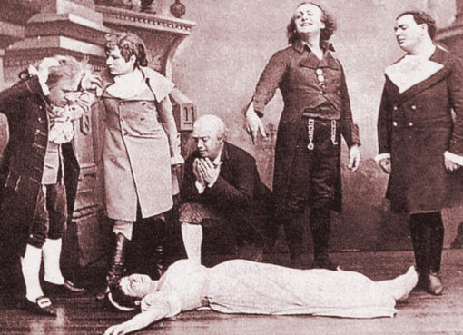 Uraufführung von Offenbach's Oper "Les contes d'Hoffmann" in Paris 1881. Szene: Ende des 3. Akts "La mort d'Antonia"