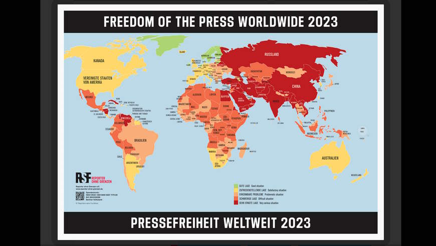 Weltkarte der Pressefreiheit 2023