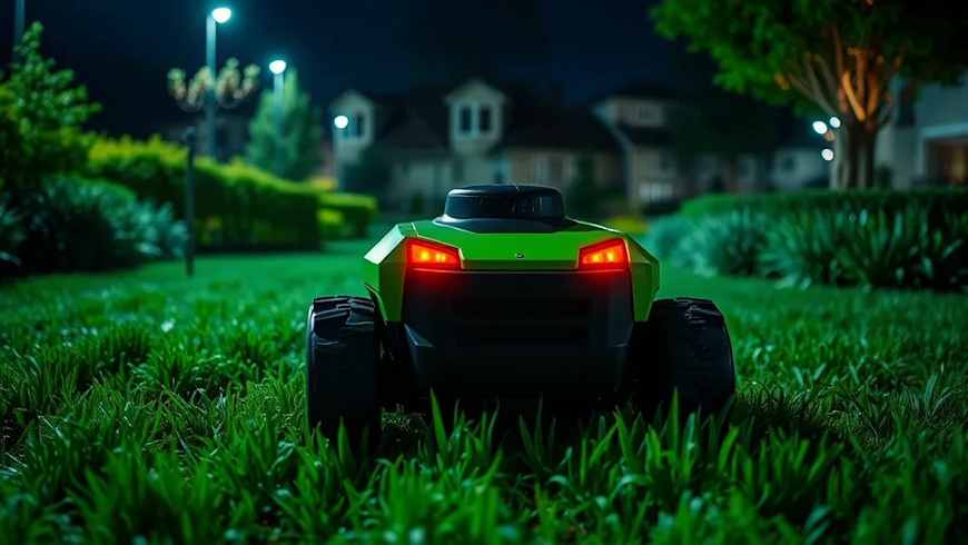 Mäh-Roboter in der Nacht